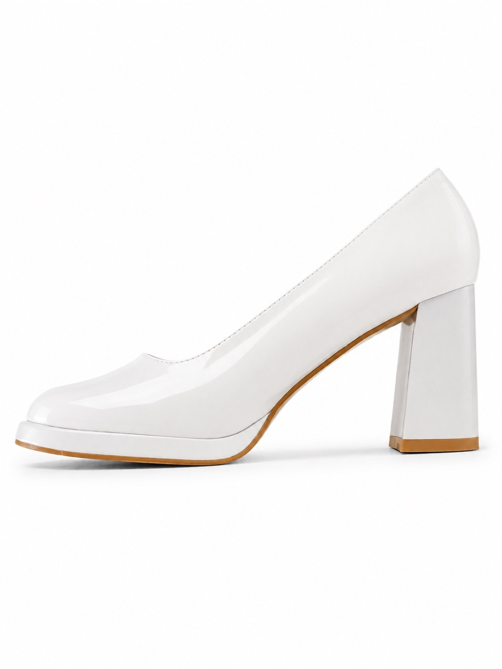Dream Pairs White Patent Block Heel Pump
